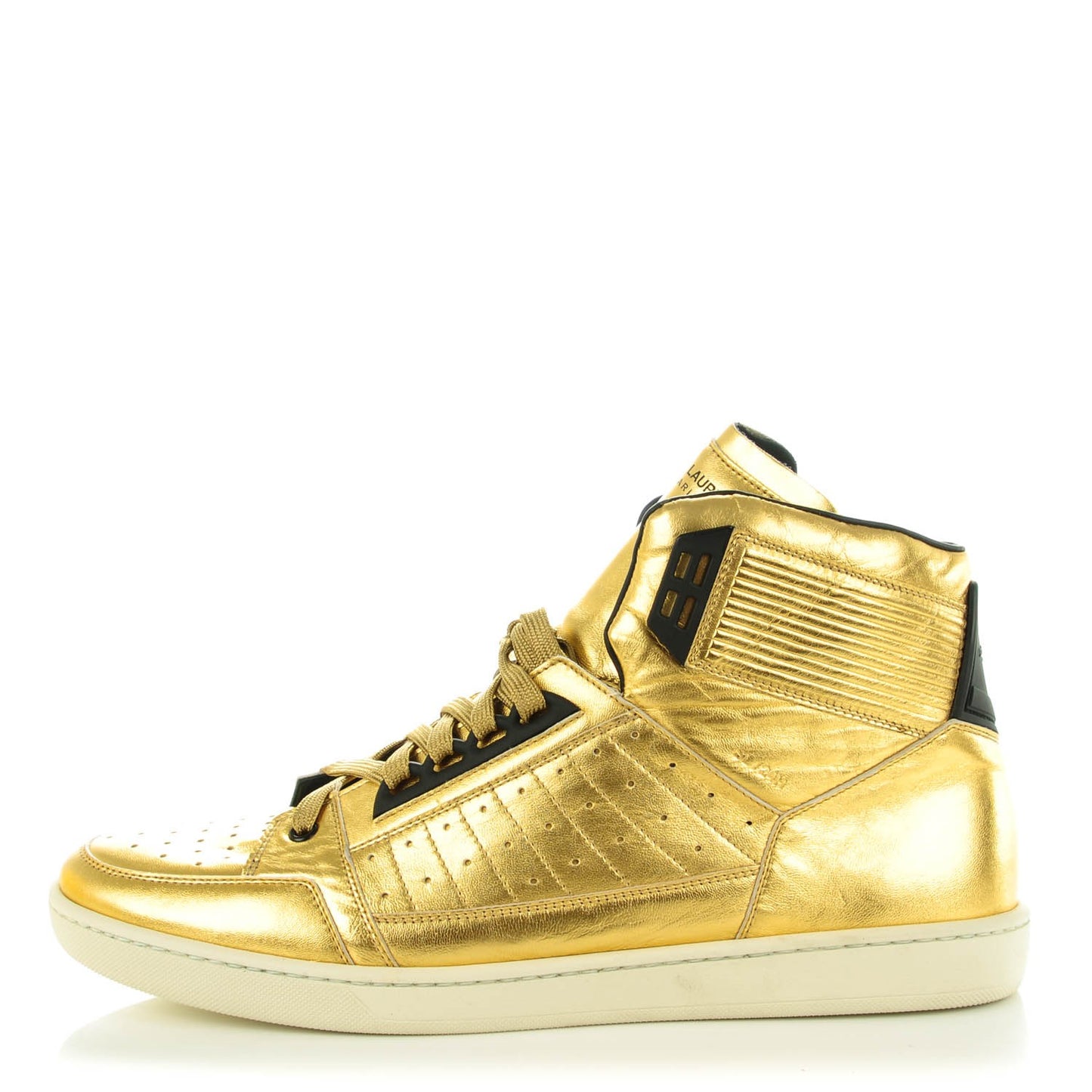 Metallic Lambskin Signature Court Classic SL/24H High Top Sneakers 46 Gold Nero Black