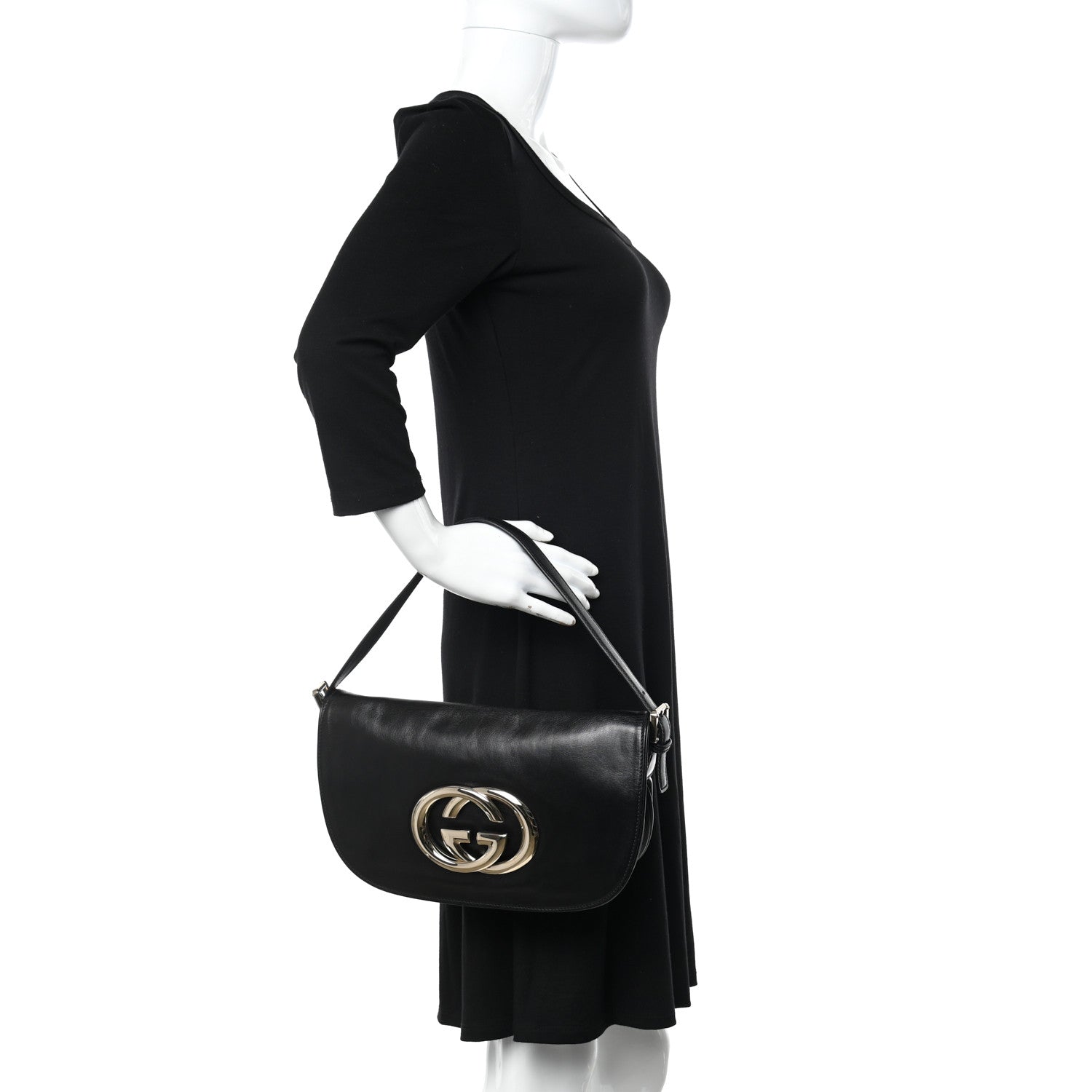 Gucci Calfskin Small Britt Shoulder Bag Black 3 of 9