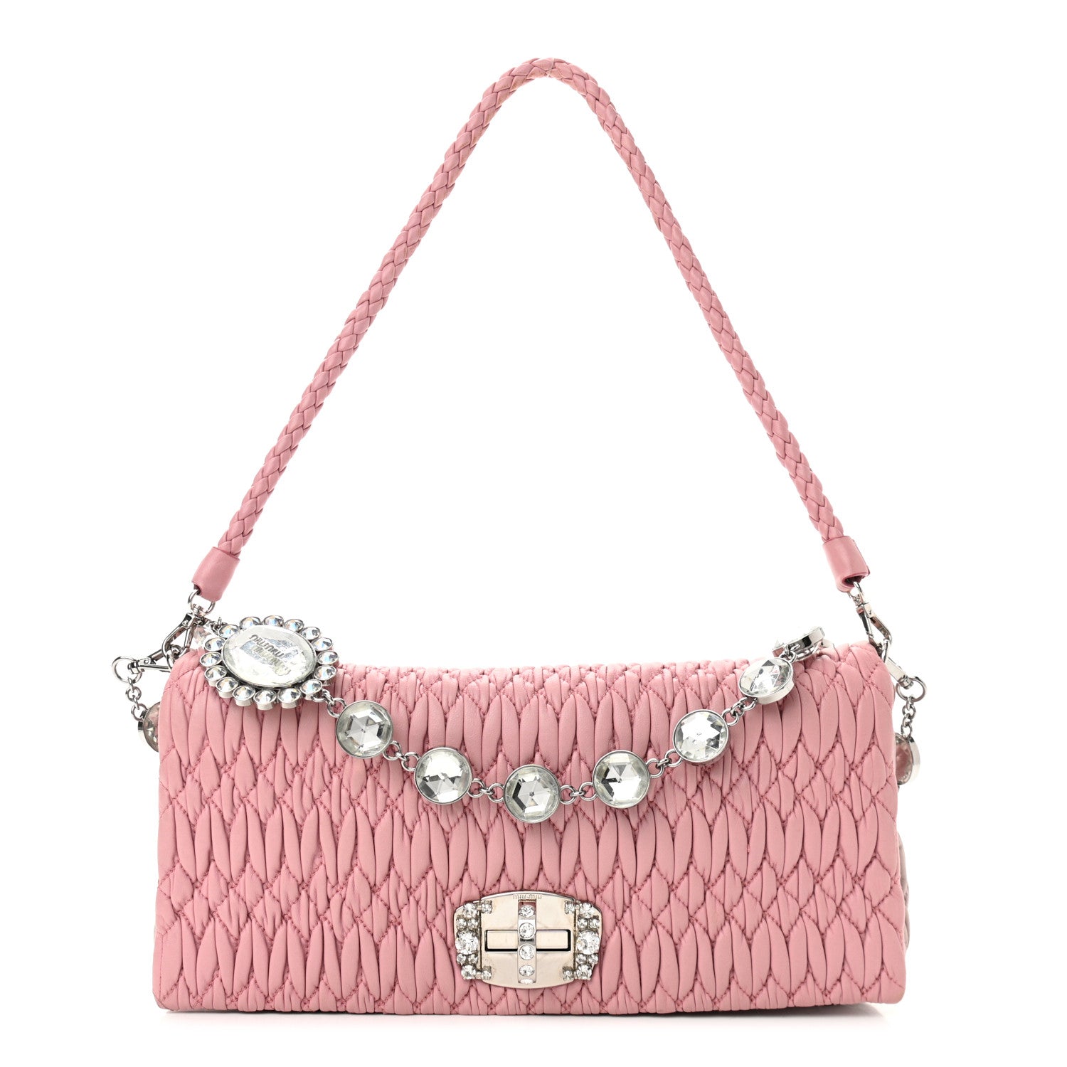 Miu Miu Nappa Matelasse Crystal Flap Clutch Pink 1 of 13