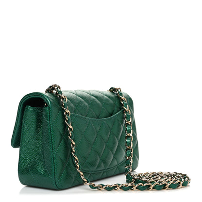 Chanel Metallic Caviar Quilted Mini Rectangular Flap Green 3 of 11