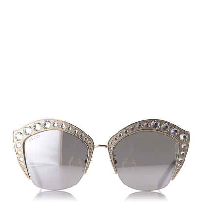 Gucci Metal Crystal Cat Eye Sunglasses GG00114S Gold 2 of 10