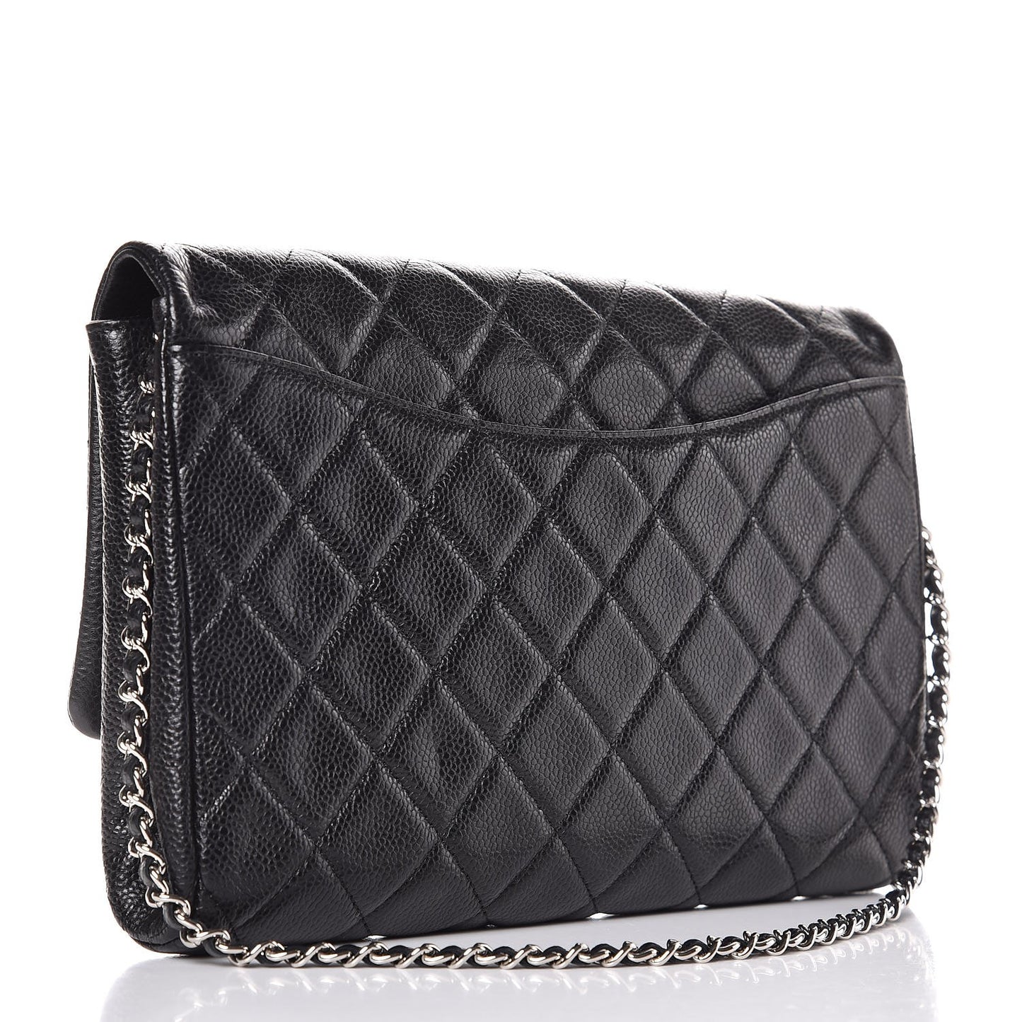 Caviar Quilted Clutch With Chain Flap Black