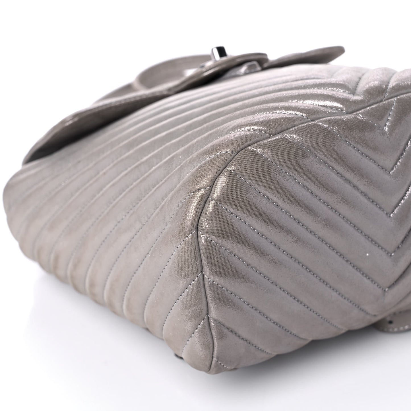 Metallic Calfskin Chevron Quilted Small Urban Spirit Backpack Silver