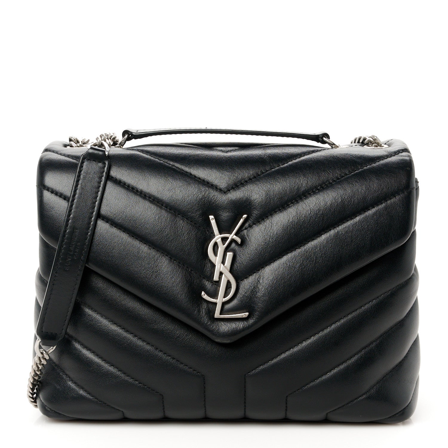 Saint Laurent Calfskin Y Quilted Monogram Small Loulou Chain Satchel Black 1 of 13