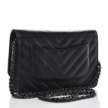 Chanel Sheepskin Chevron Reissue Wallet On Chain WOC So Black 3 of 15
