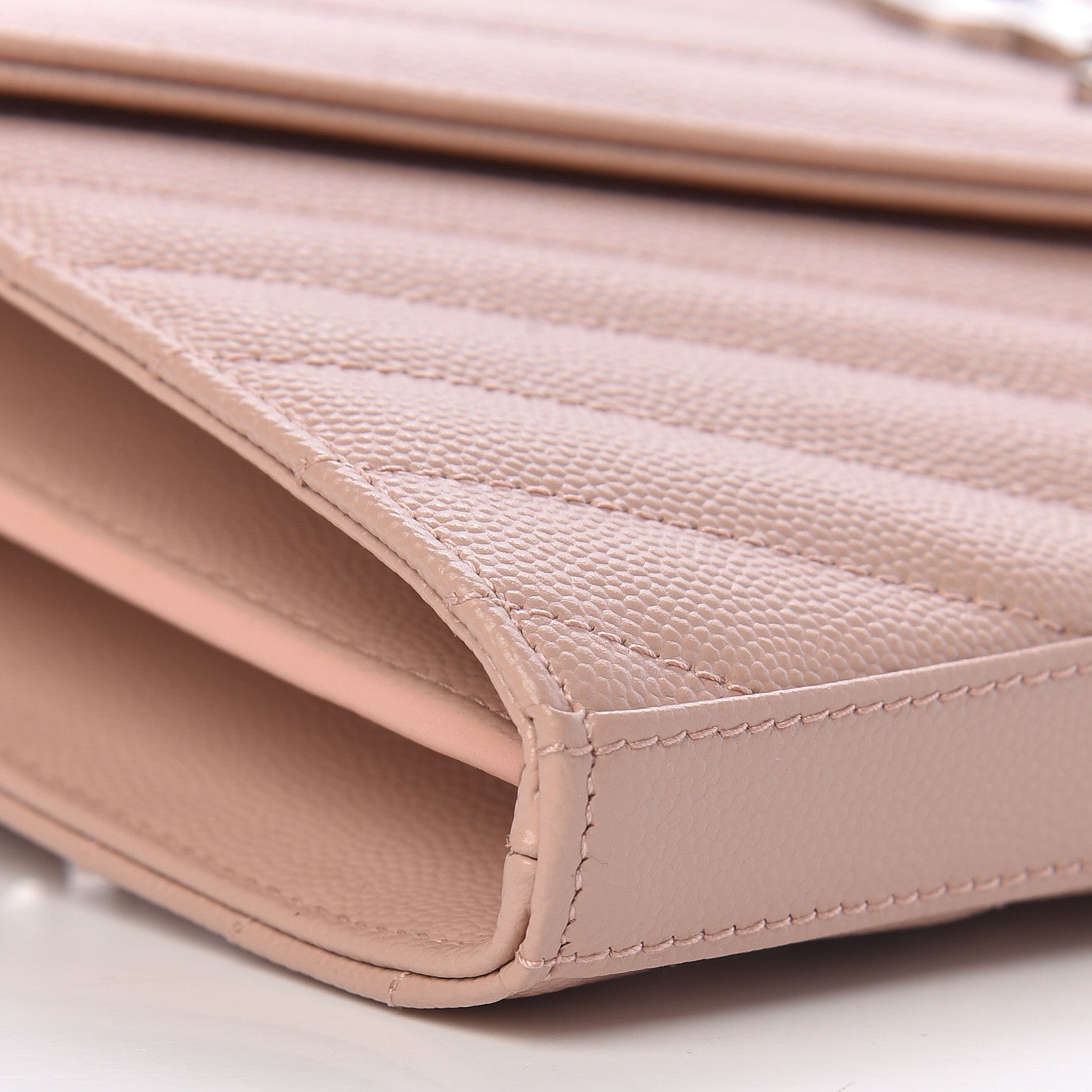 Saint Laurent Grain De Poudre Matelasse Chevron Monogram Chain Wallet Rose Antic 8 of 10