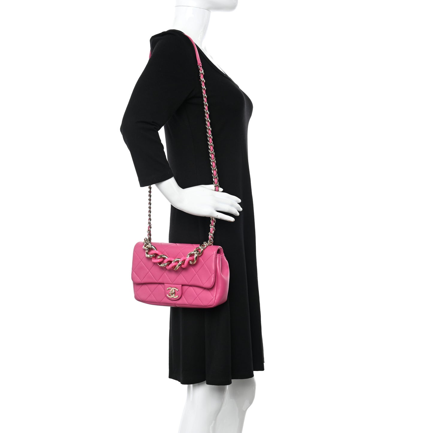 Lambskin Quilted Resin Bi-Color Chain Flap Bag Pink