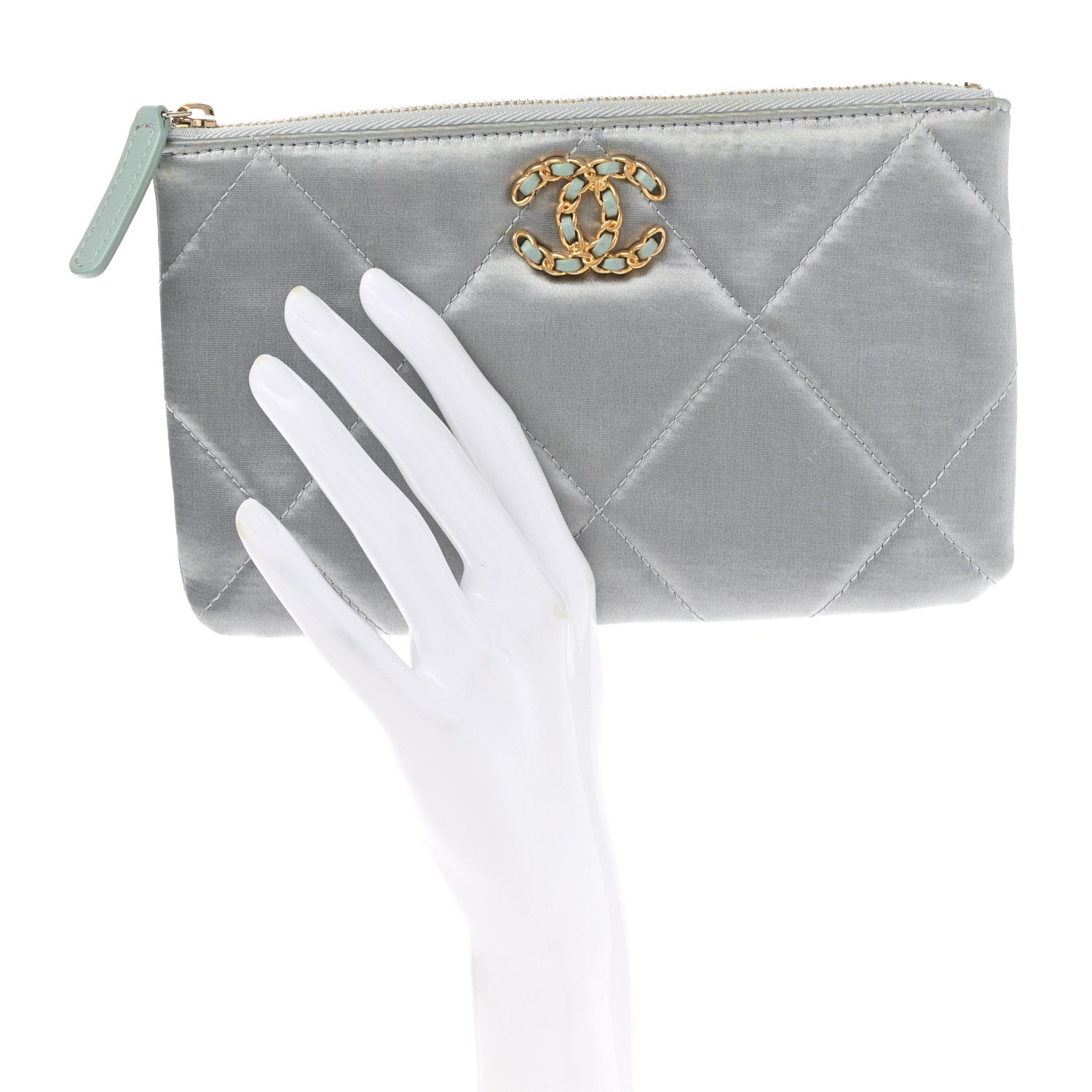 Chanel Satin Quilted Small Chanel 19 Pouch Gray 2 of 8