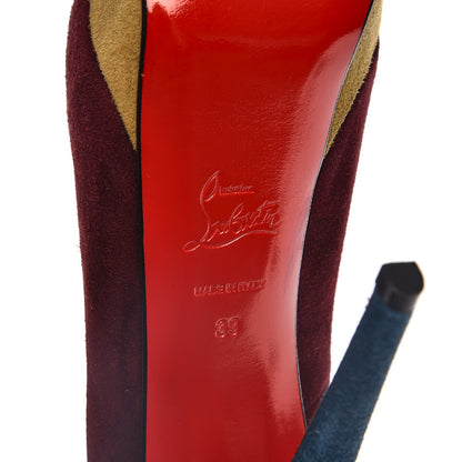 Christian Louboutin Suede Lady Peep 150 Pumps 39 Maroon Turquoise Olive 7 of 8