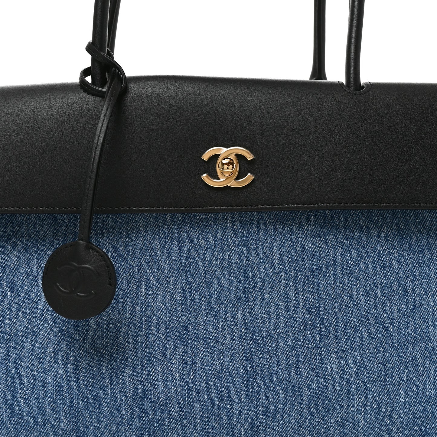 Denim Calfskin Urban Essentials Large Shopping Bag Blue Black