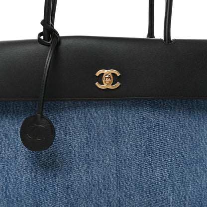 Chanel Denim Calfskin Urban Essentials Large Shopping Bag Blue Black 8 of 10