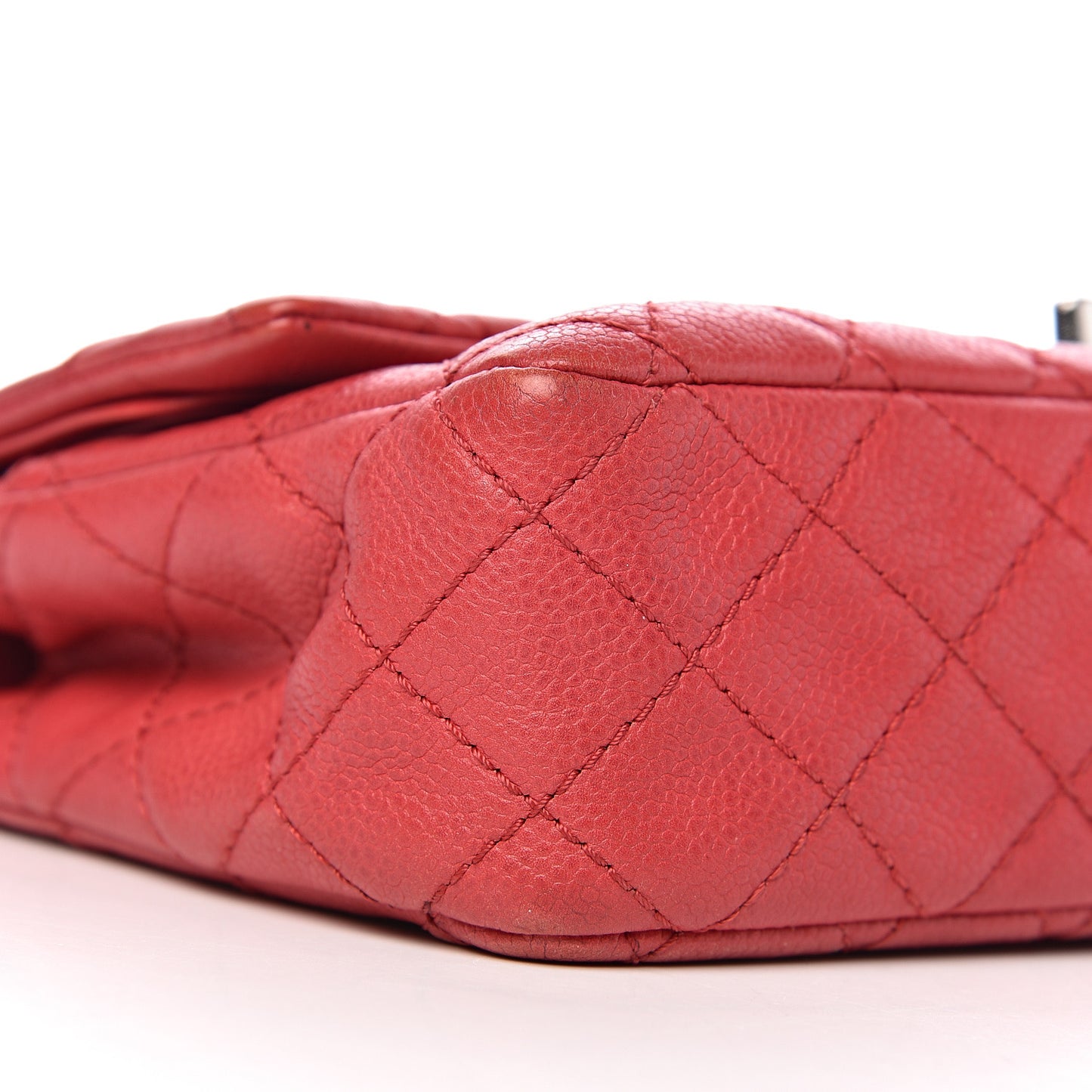 Washed Caviar Quilted Medium Double Flap Red