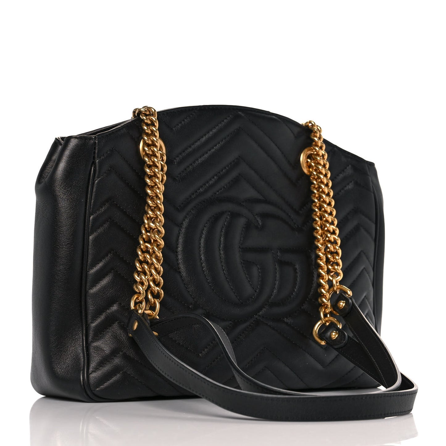 Calfskin Matelasse Medium GG Marmont Open Top Shoulder Bag Black