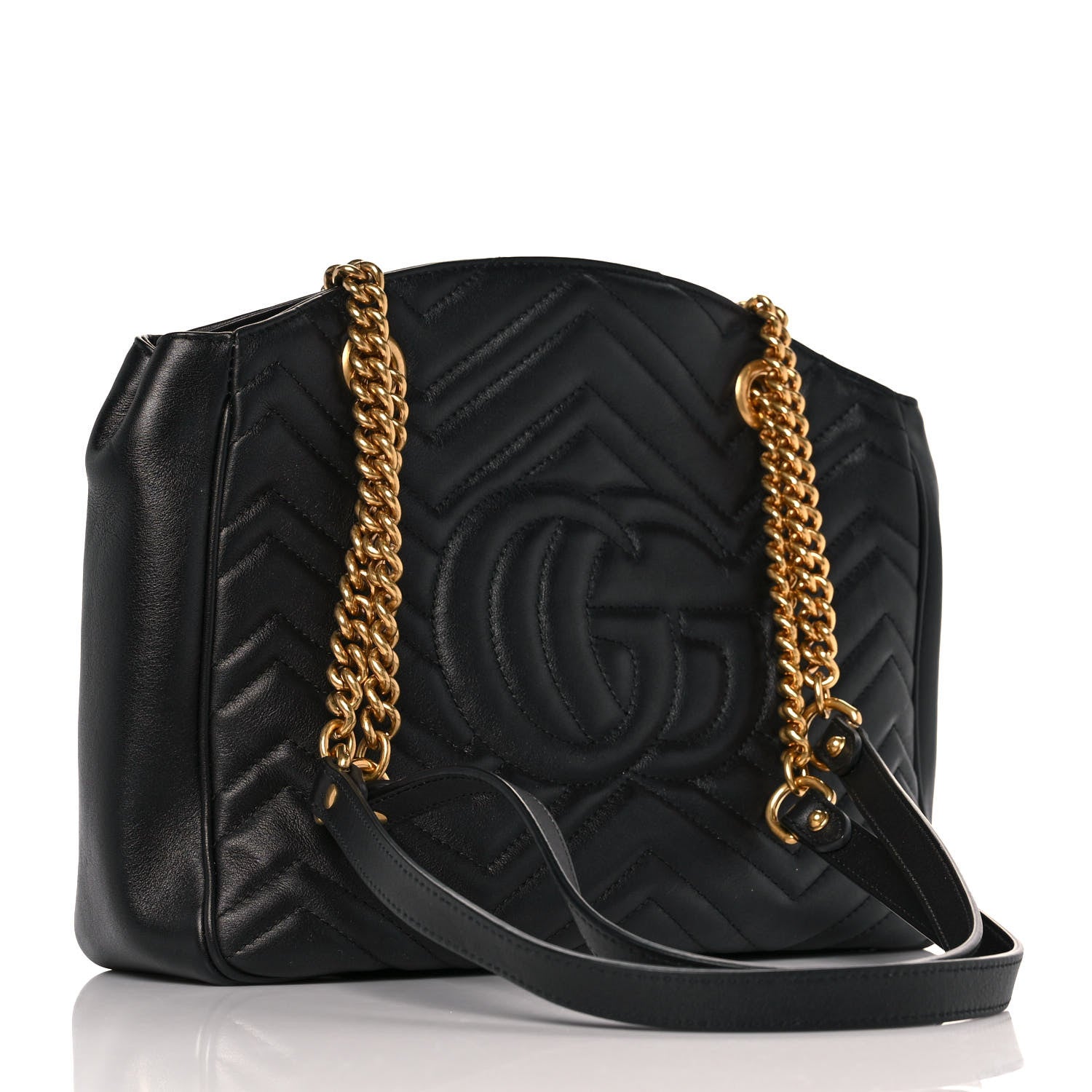 Gucci Calfskin Matelasse Medium GG Marmont Open Top Shoulder Bag Black 2 of 8