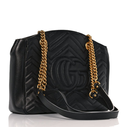 Gucci Calfskin Matelasse Medium GG Marmont Open Top Shoulder Bag Black 2 of 8