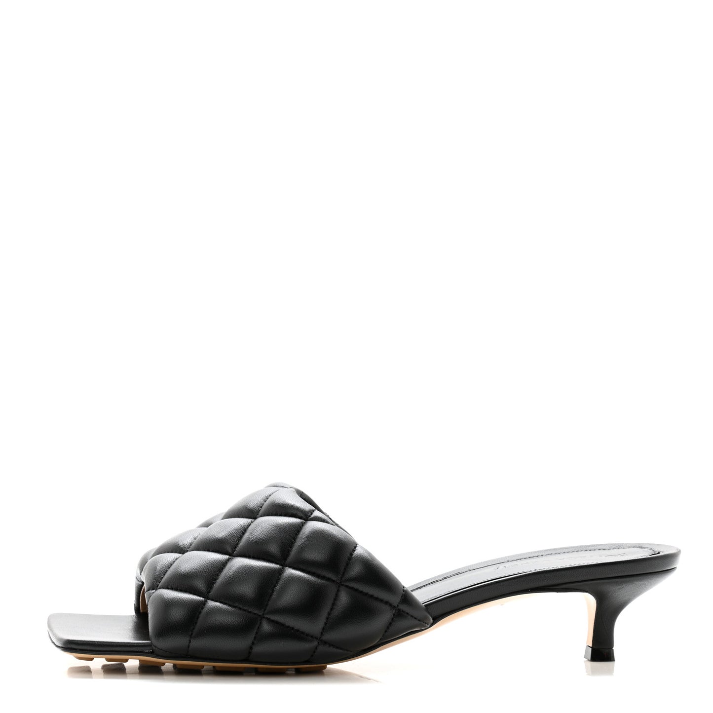Nappa Matelasse Padded Mid Heel Mule Sandals 39.5 Black