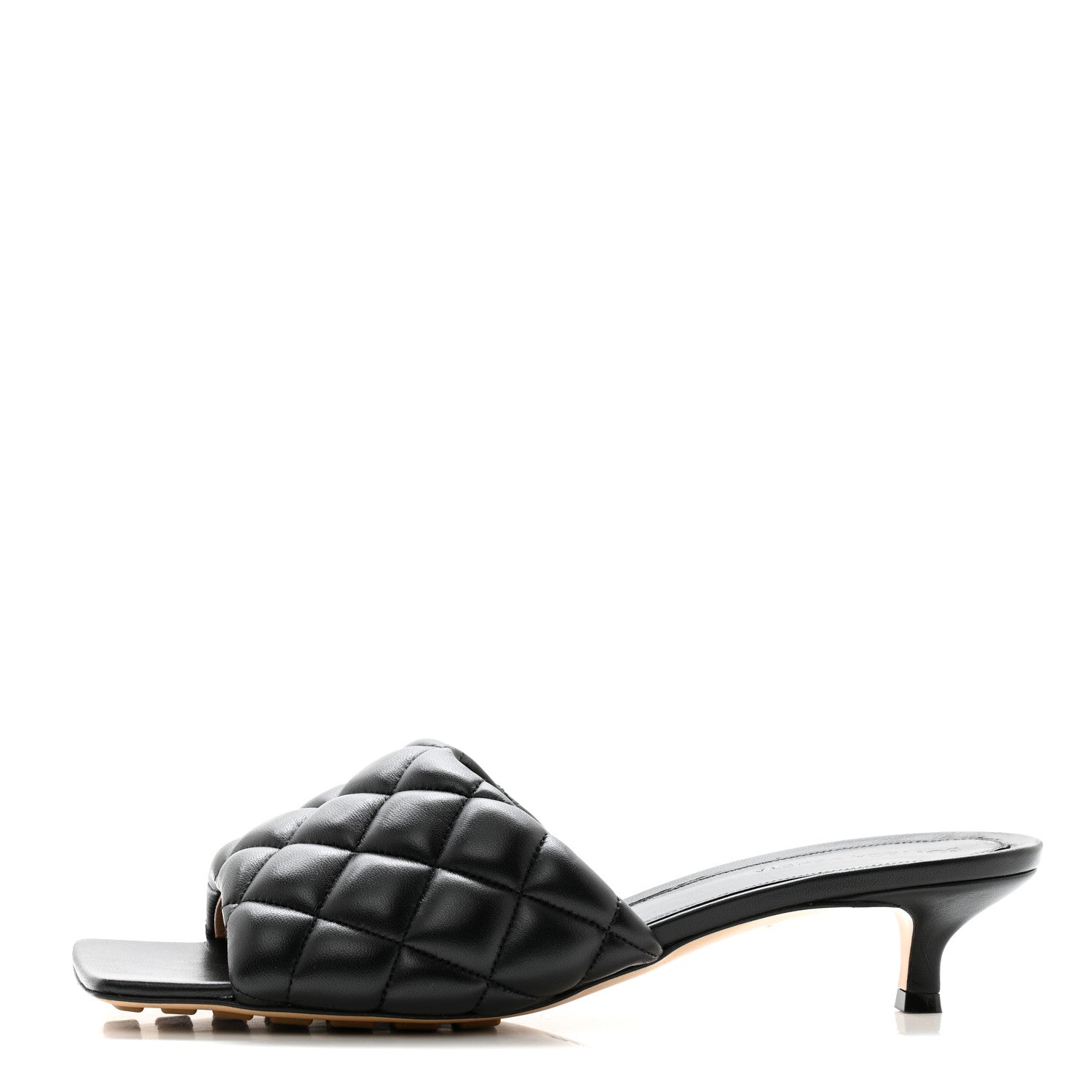 Bottega Veneta Nappa Matelasse Padded Mid Heel Mule Sandals 39.5 Black 1 of 8