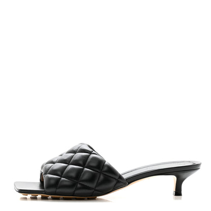 Bottega Veneta Nappa Matelasse Padded Mid Heel Mule Sandals 39.5 Black 1 of 8