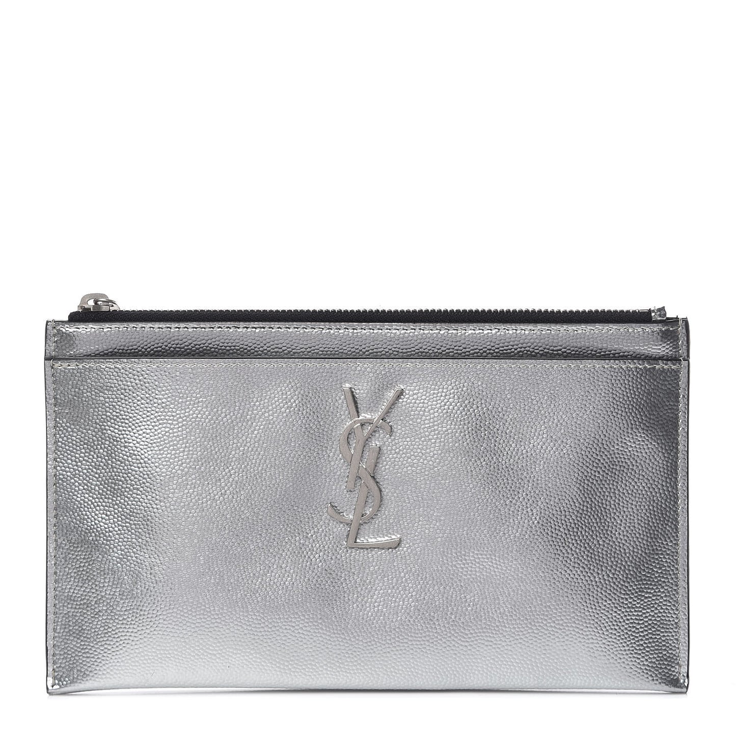 Metallic Grain De Poudre Monogram Bill Pouch Argento