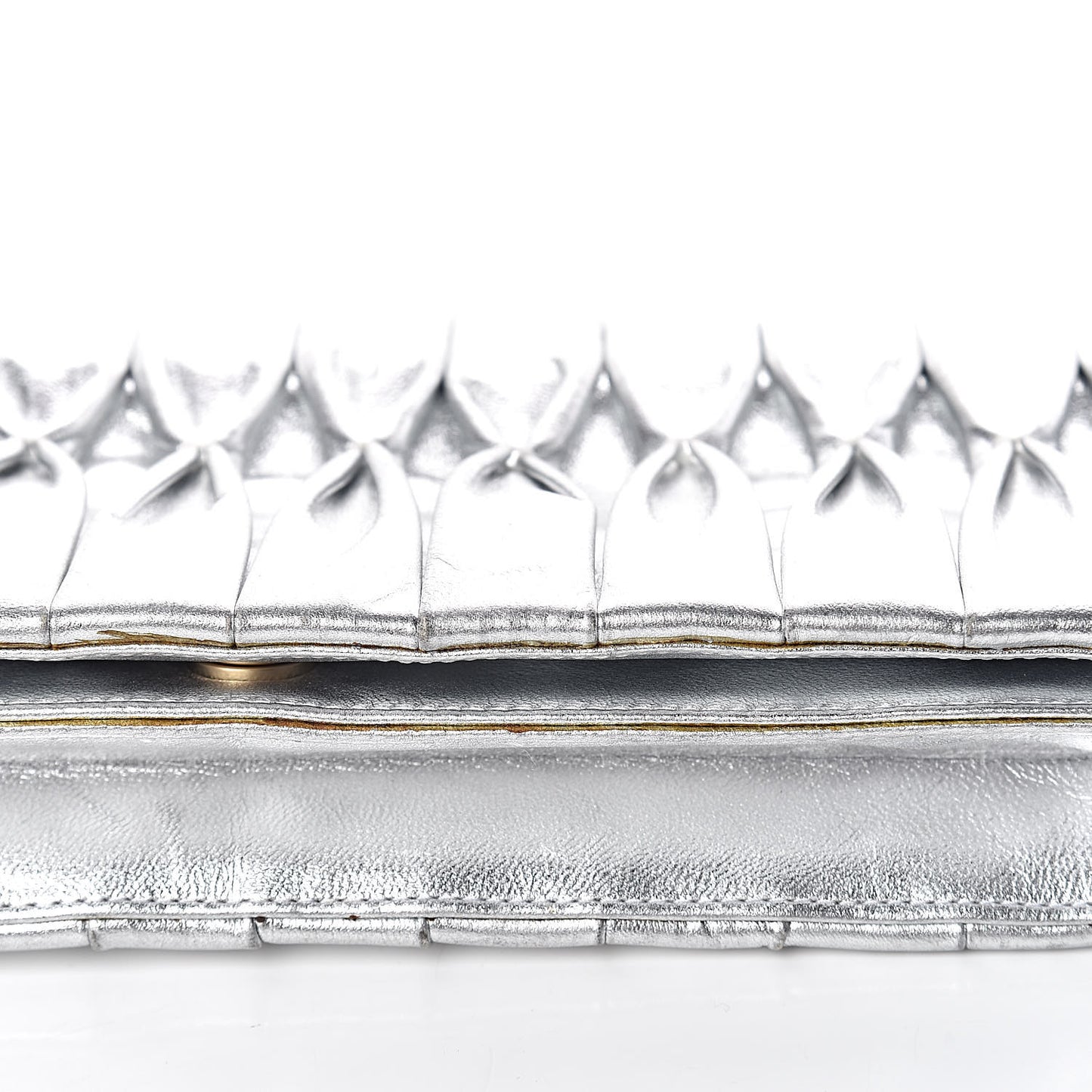 Metallic Lambskin Chain Clutch Silver