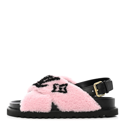 Louis Vuitton Shearling Paseo Sandals 38.5 Pink 1 of 15