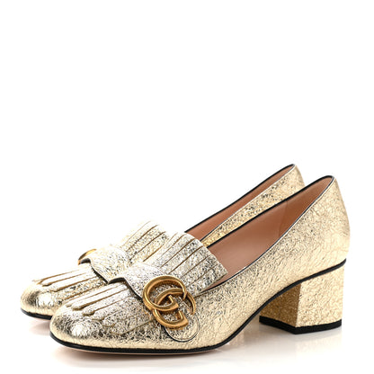 Gucci Galassia GG Marmont Fringe 50mm Loafer Pumps 36.5 Platino 3 of 9