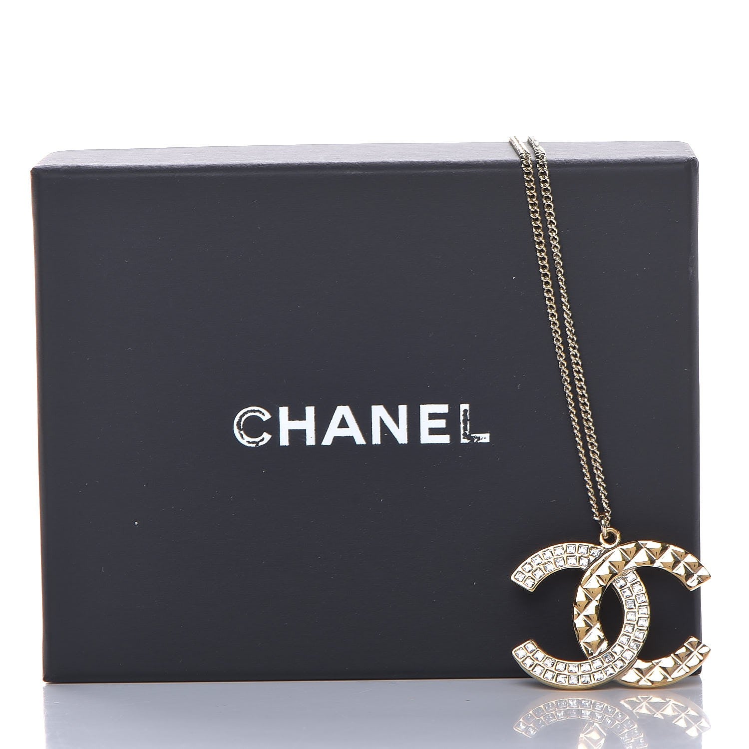 Chanel Baguette Crystal Quilted CC Pendant Necklace Gold 7 of 7