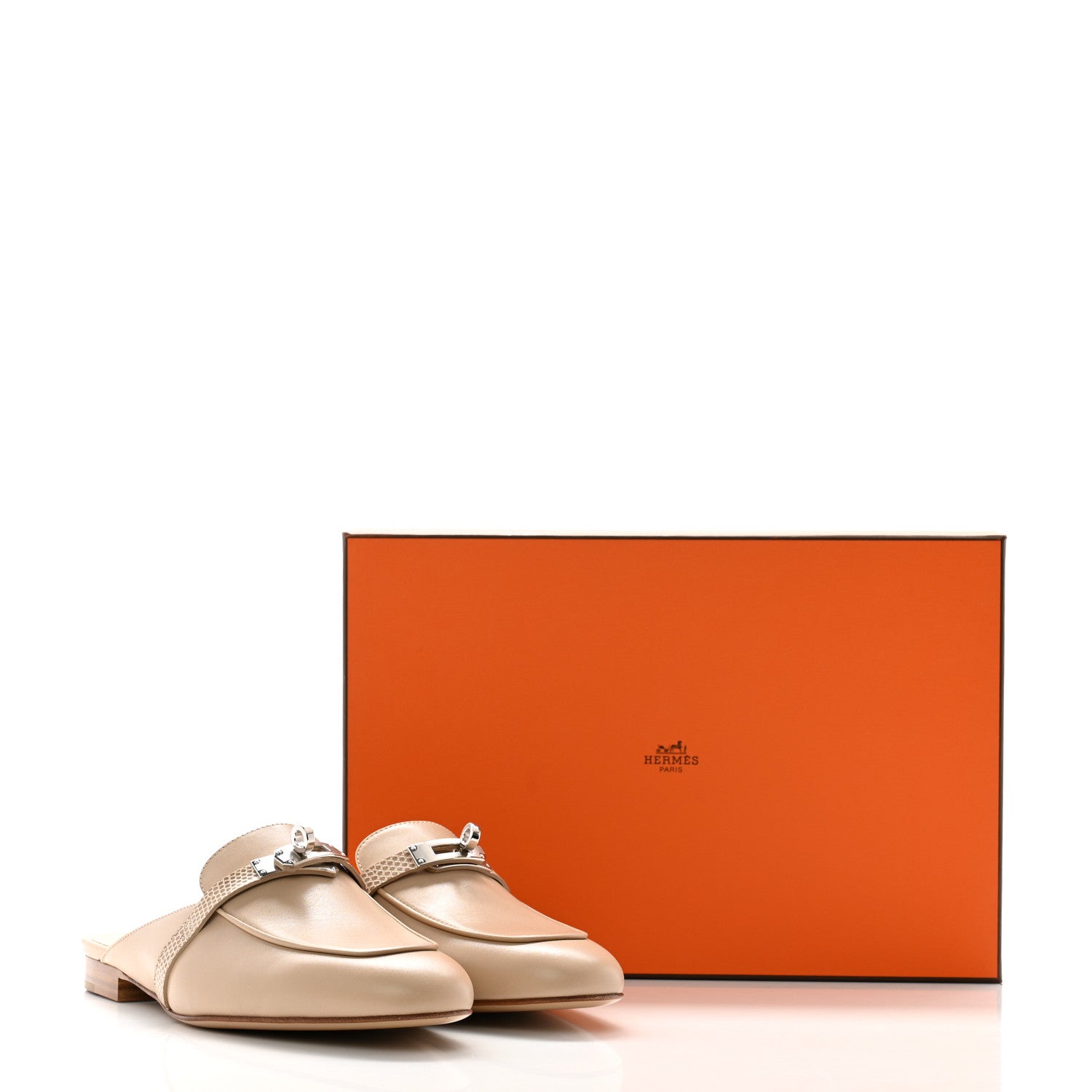Hermes Shiny Lizard Calfskin Oz Mules 38 Beige Sarrazin 10 of 10