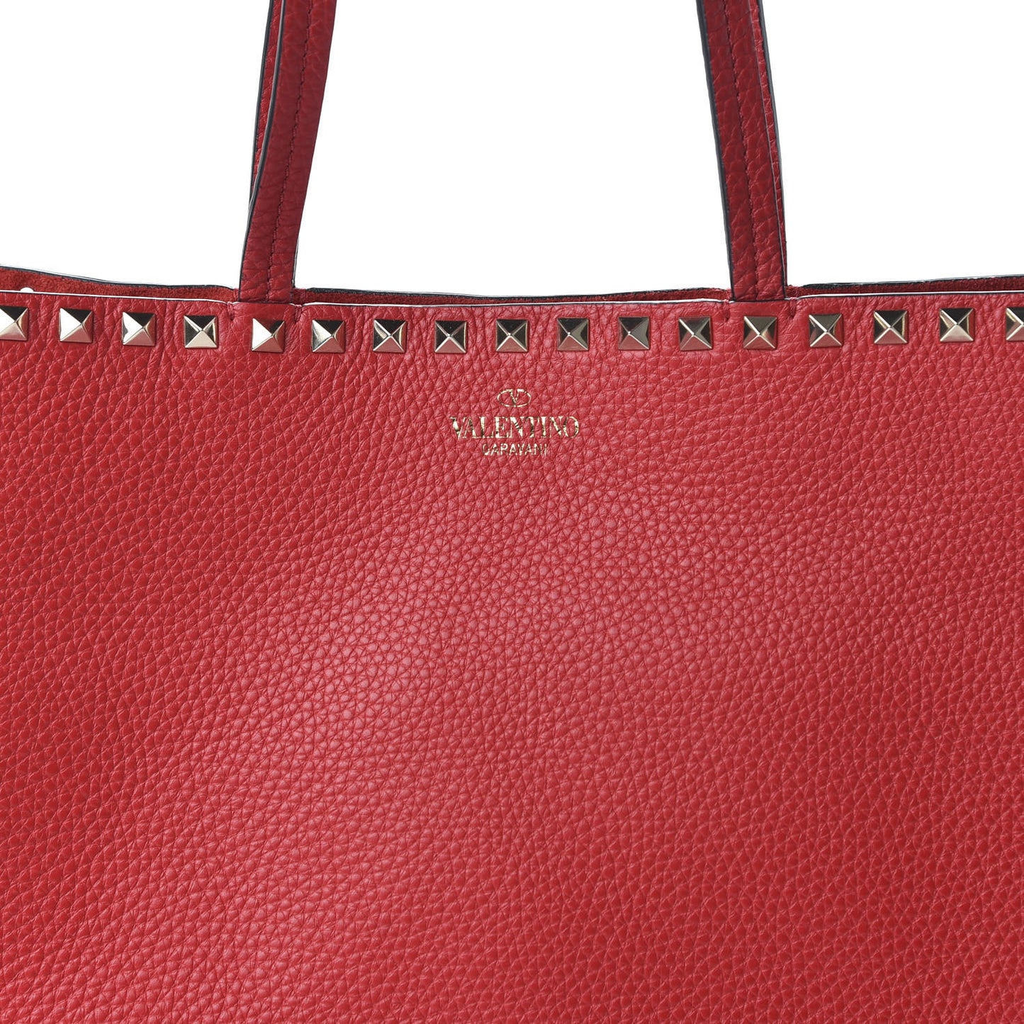 Grained Calfskin Small Rockstud Shoulder Tote Rouge Pur