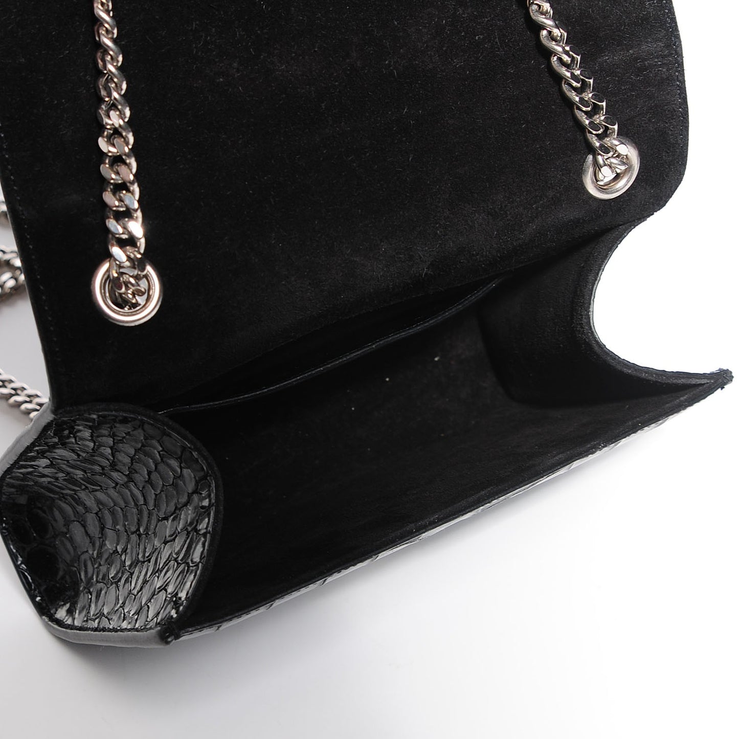 Calfskin Crocodile Embossed Small Classic Monogram Kate Tassel Satchel Black