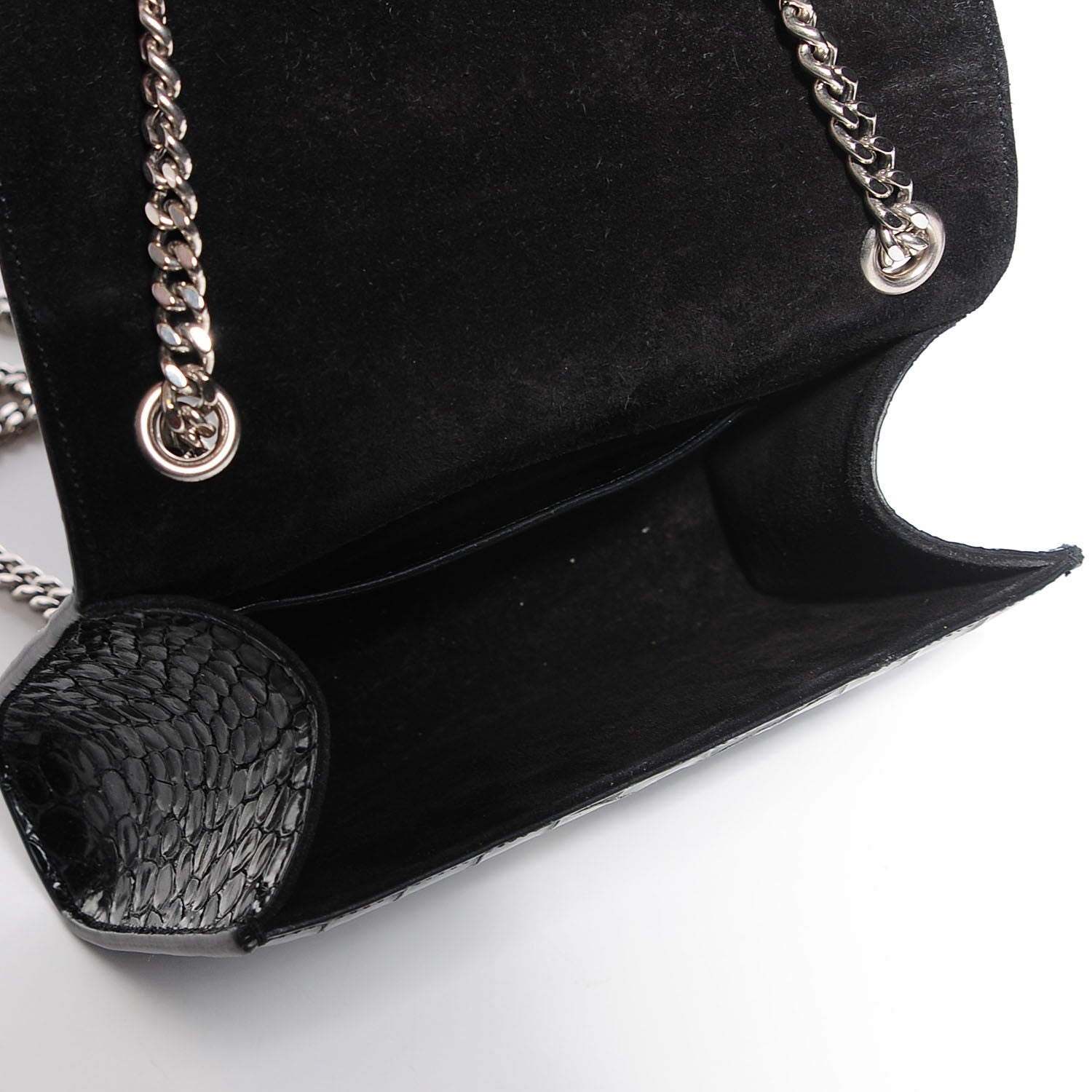 Saint Laurent Calfskin Crocodile Embossed Small Classic Monogram Kate Tassel Satchel Black 5 of 8