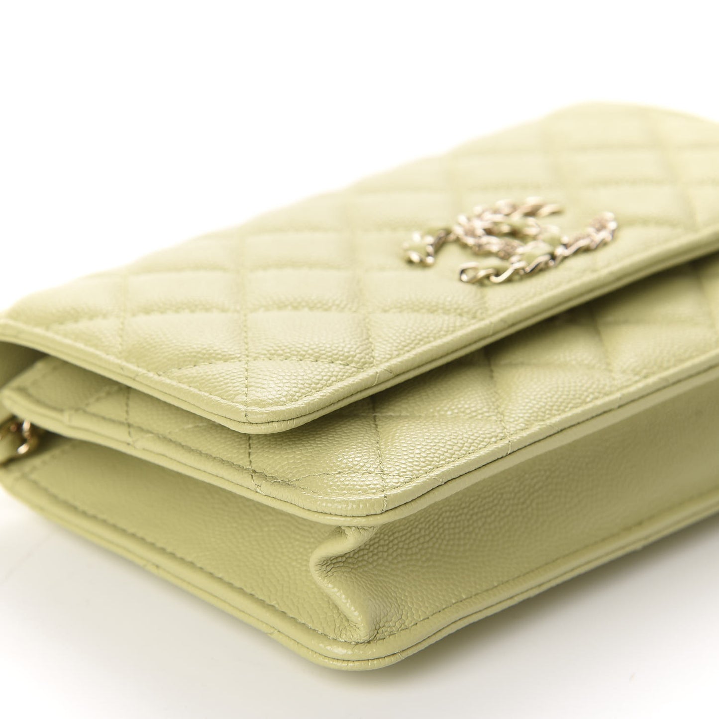 Caviar Quilted French New Wave Chain CC Wallet On Chain WOC Light Green