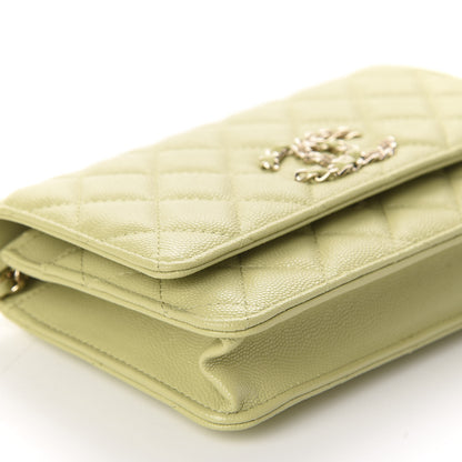 Chanel Caviar Quilted French New Wave Chain CC Wallet On Chain WOC Light Green 6 of 12