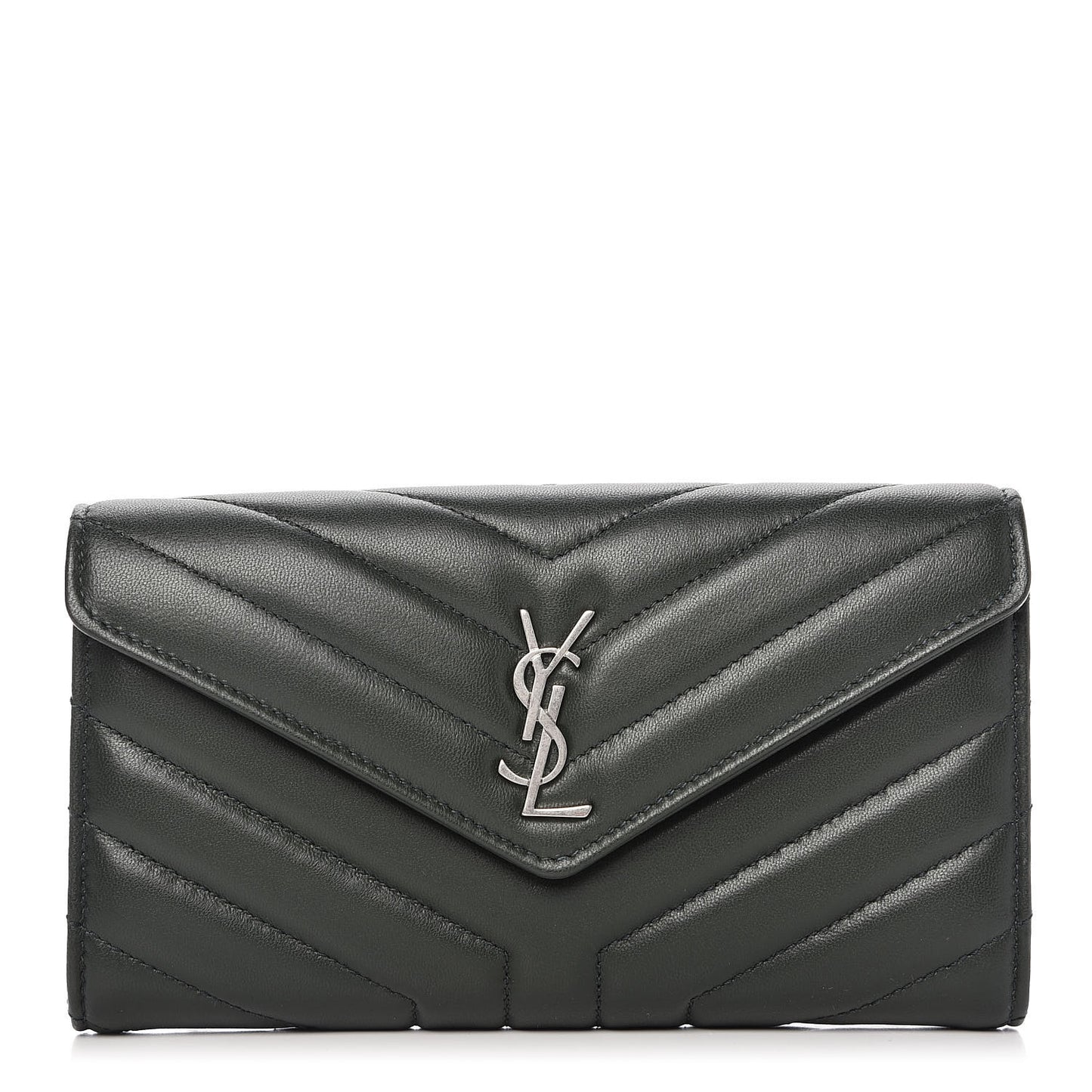 Lambskin Y Quilted Monogram Large Loulou Flap Wallet Olive