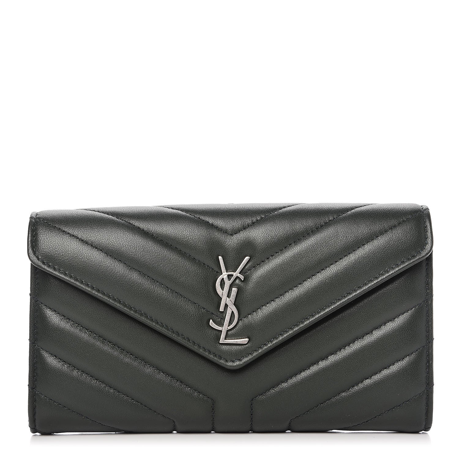 Saint Laurent Lambskin Y Quilted Monogram Large Loulou Flap Wallet Olive 1 of 10