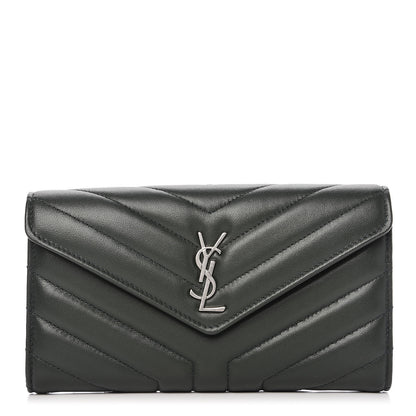 Saint Laurent Lambskin Y Quilted Monogram Large Loulou Flap Wallet Olive 1 of 10