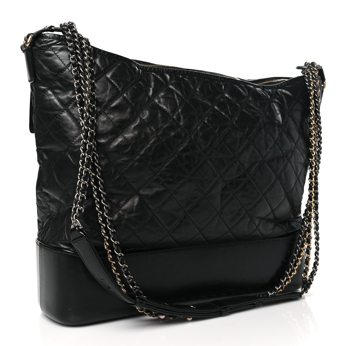 Aged Calfskin Quilted Maxi Gabrielle Hobo Black