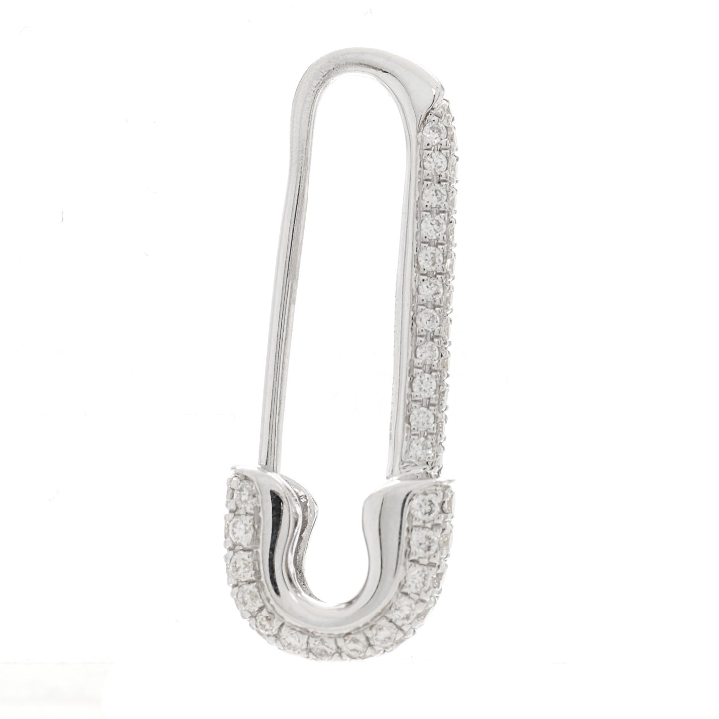 18K White Gold Diamond Mini Safety Pin Earring