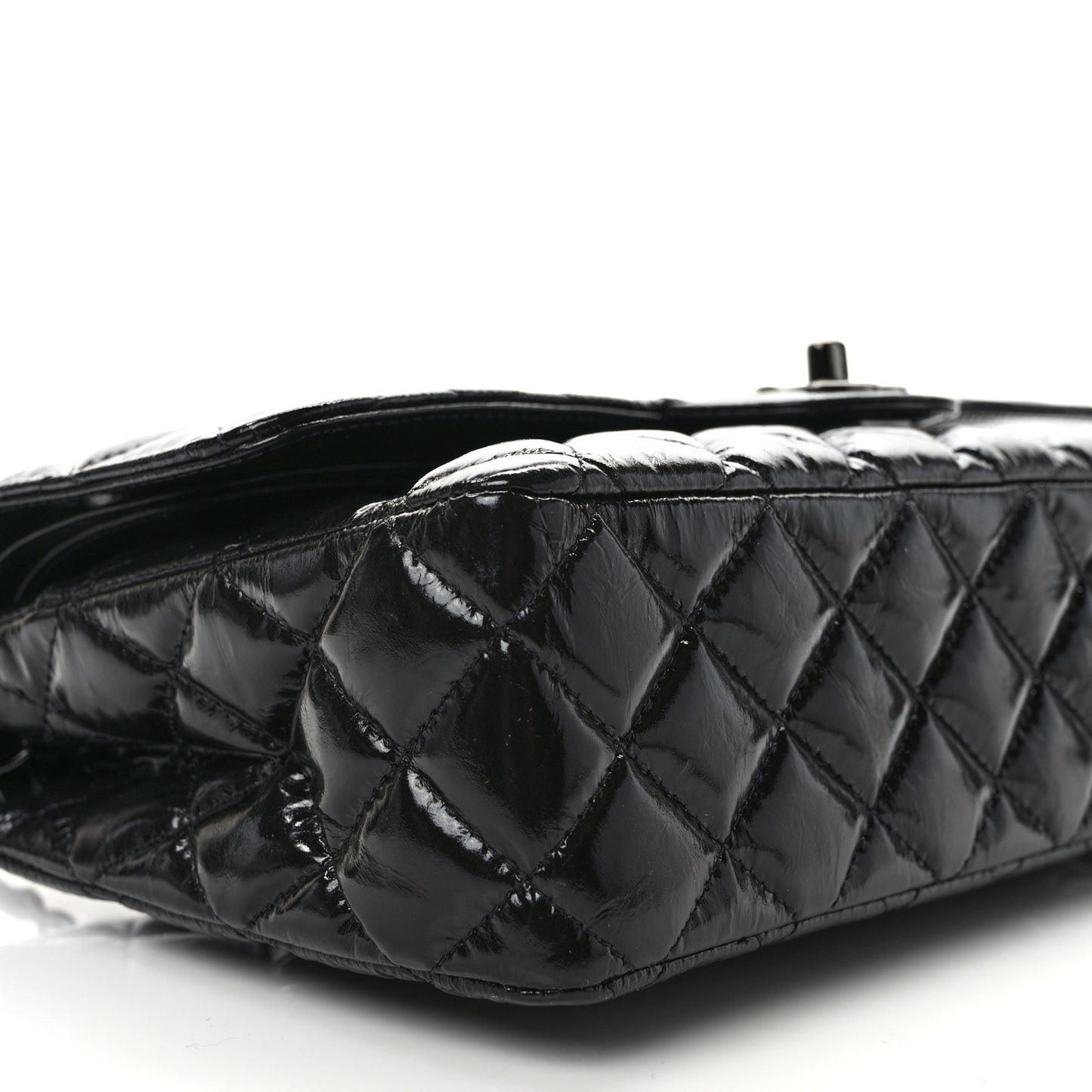Shiny Crumpled Calfskin Quilted Medium Double Flap So Black