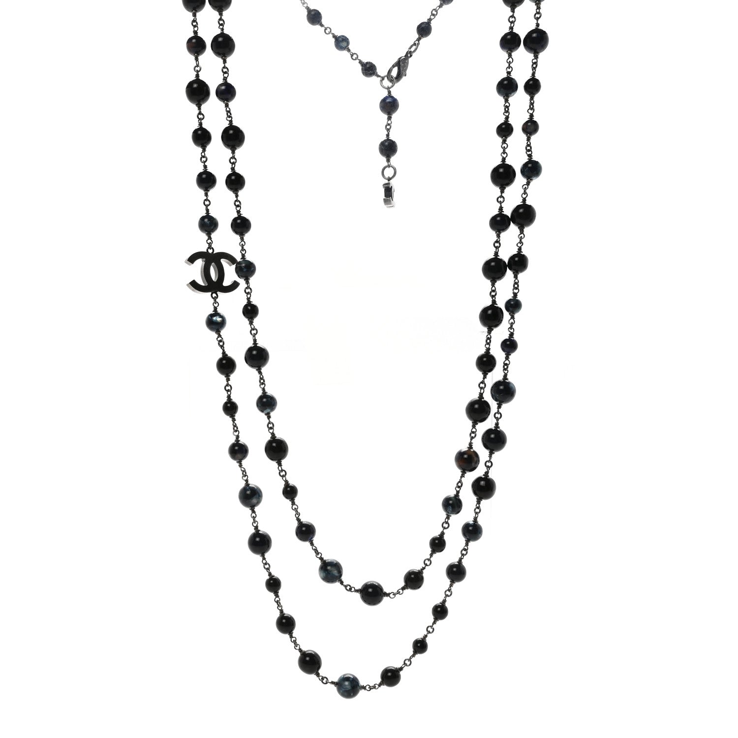 Chanel Metal Beaded CC Long Necklace Blue 1 of 6