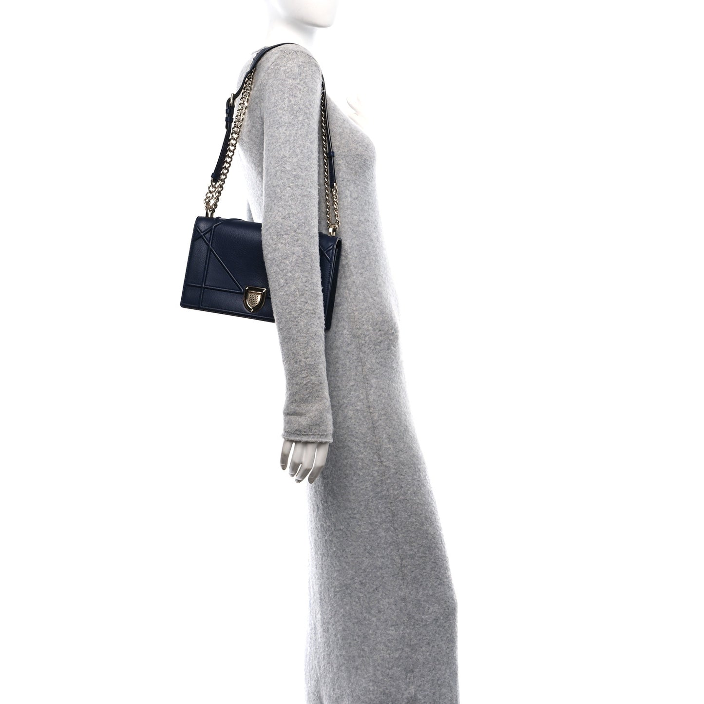 Grained Calfskin Medium Diorama Flap Bag Blue