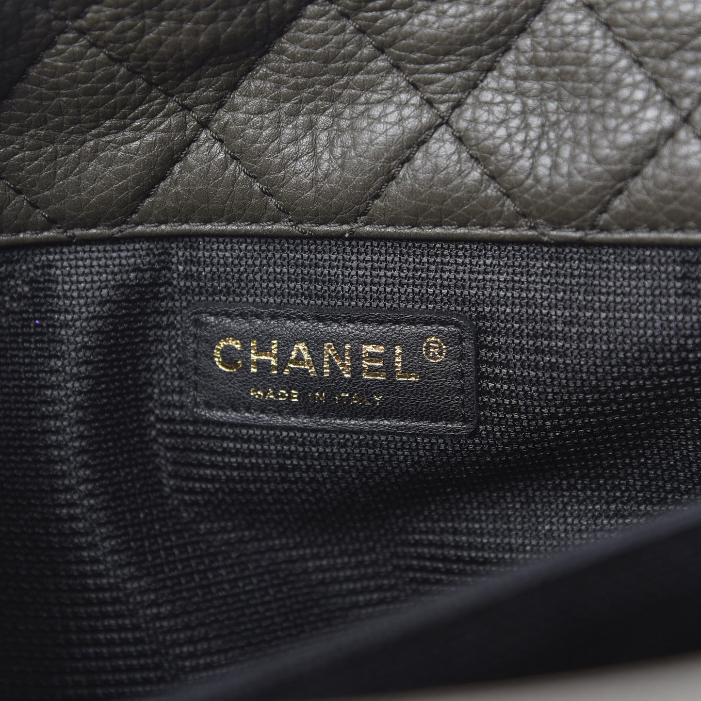 Metallized Calfskin Quilted XXL Travel Flap Bag Khaki