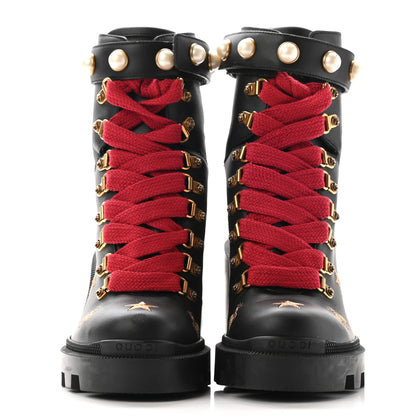 Gucci Calfskin Embroidered Lace Up Combat Ankle Boots 36 Black 2 of 16