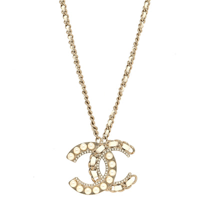 Chanel Pearl Crystal Lambskin Chain CC Necklace White Gold 1 of 5