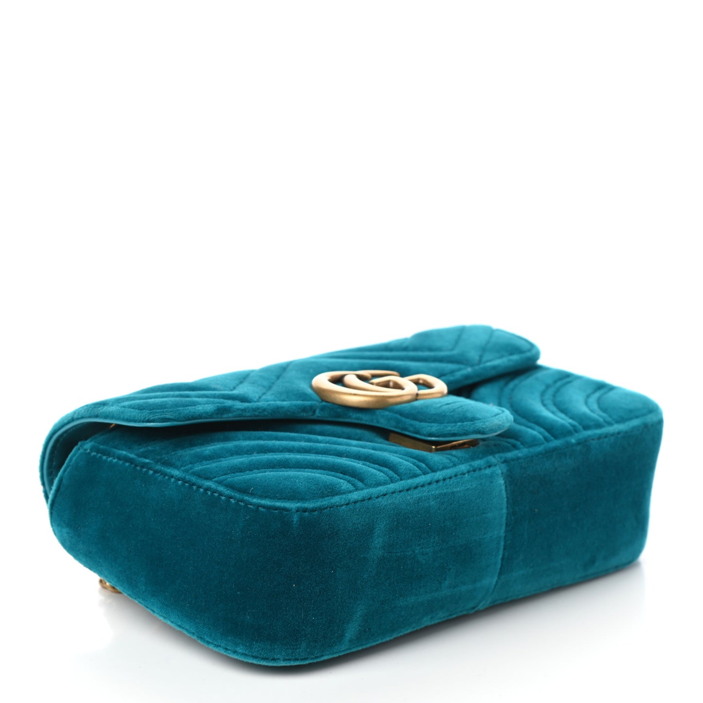 Velvet Matelasse Mini GG Marmont Shoulder Bag Pavone Cyan