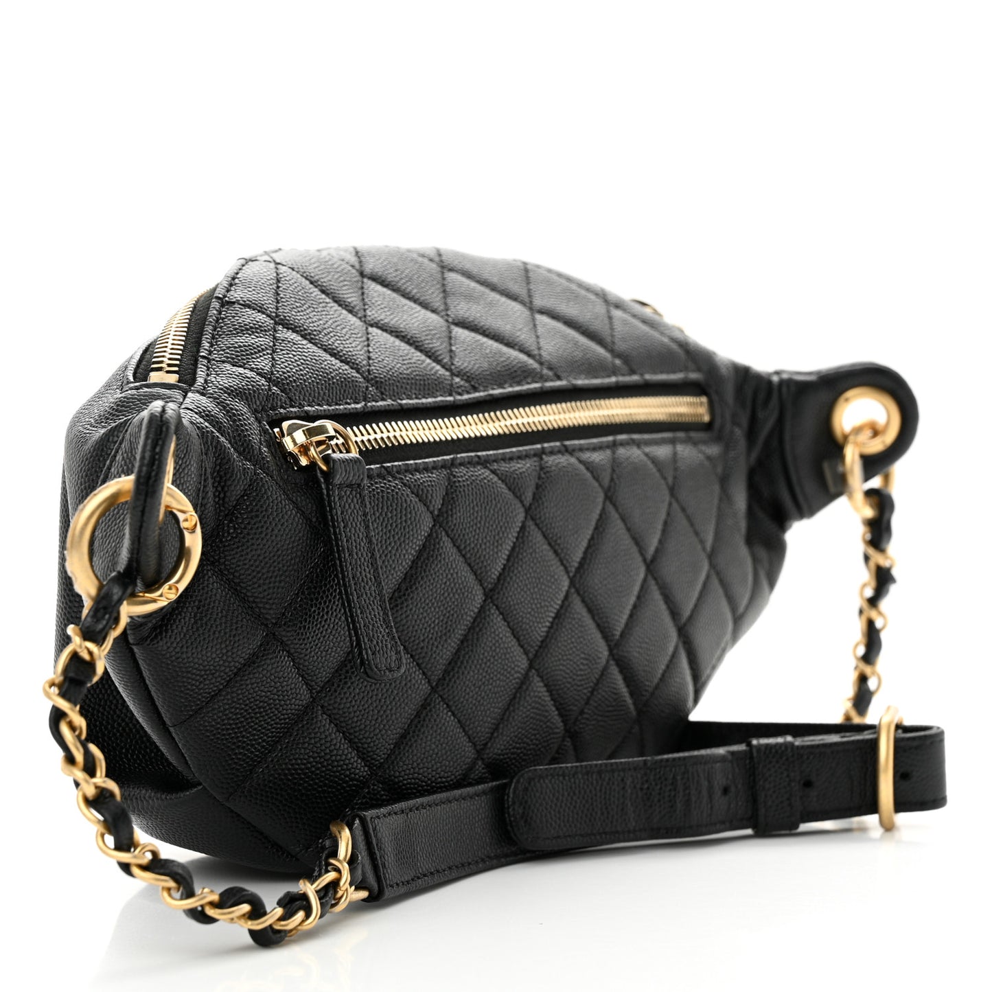 Caviar Quilted Filigree Waist Bag Black