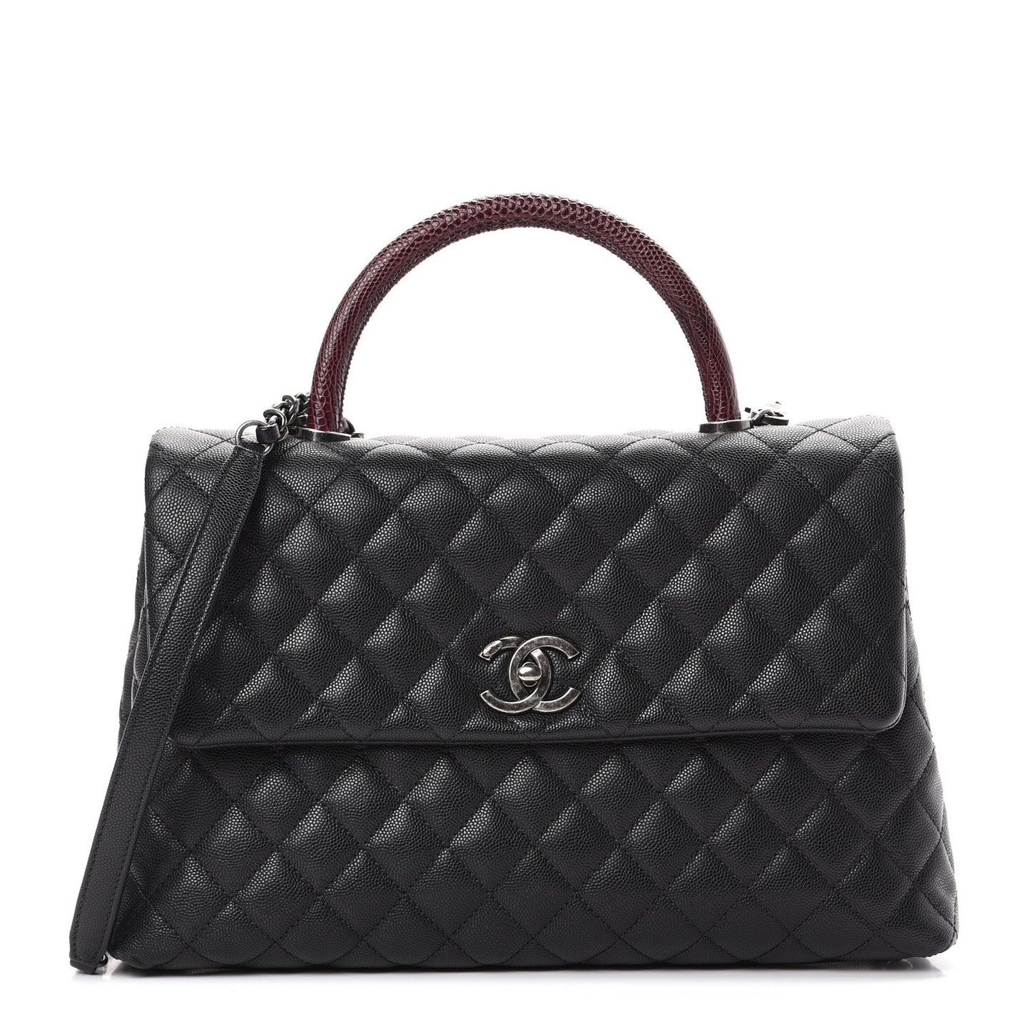 Caviar Lizard Quilted Medium Coco Handle Flap Black