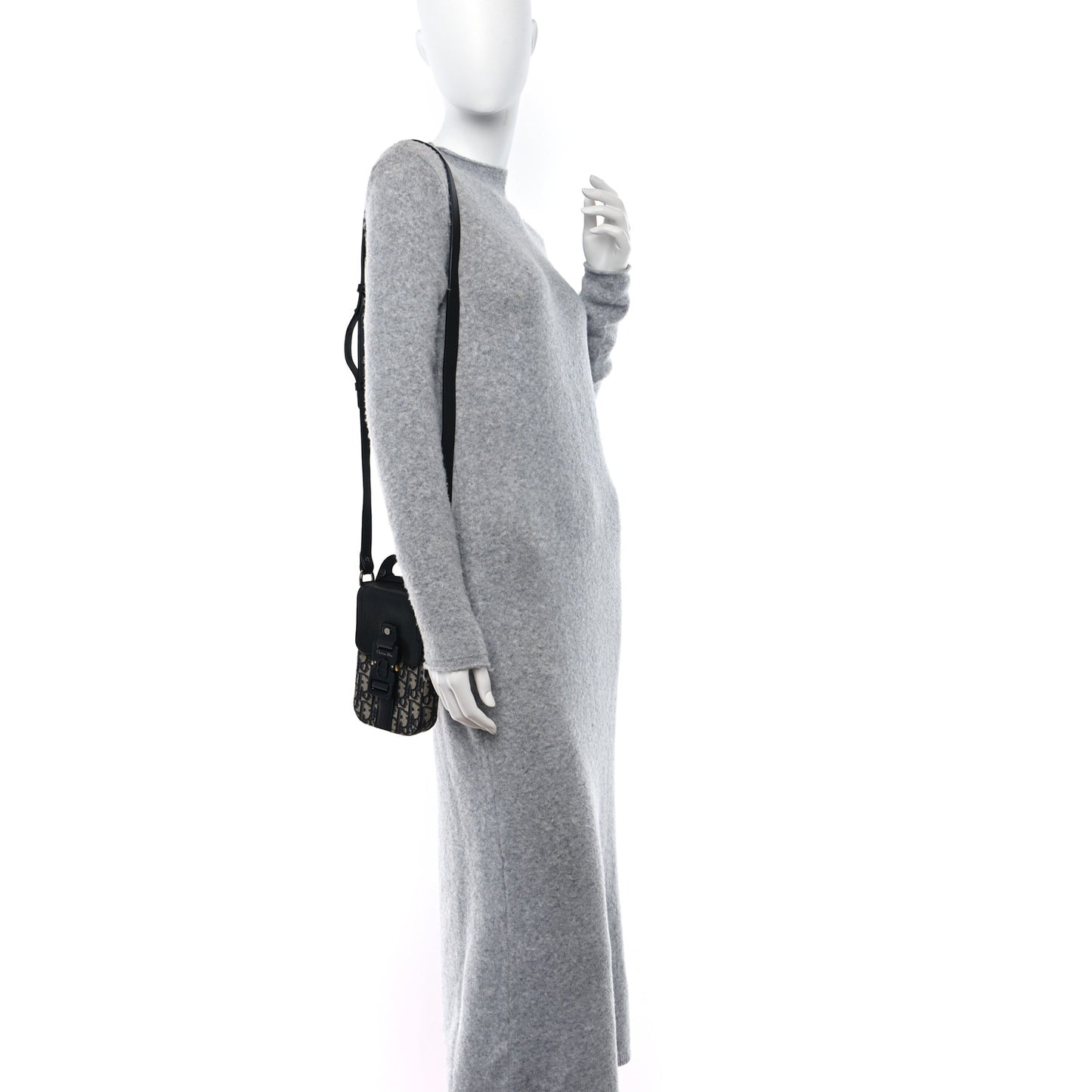 Oblique Grained Calfskin Vertical Saddle Pouch With Strap Beige Black