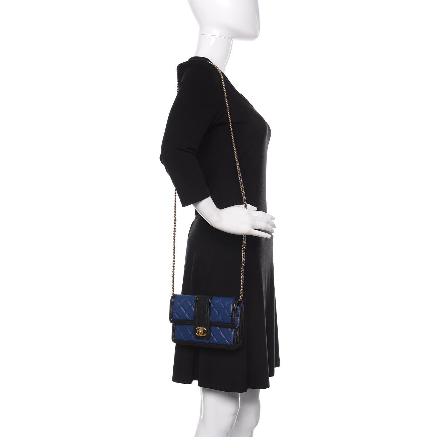 Chanel Lambskin Quilted Elegant CC Wallet On Chain WOC Blue Black 2 of 12