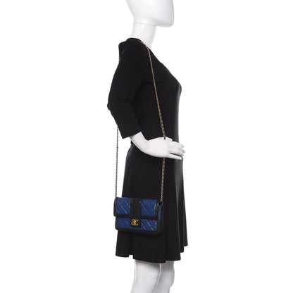 Chanel Lambskin Quilted Elegant CC Wallet On Chain WOC Blue Black 2 of 12